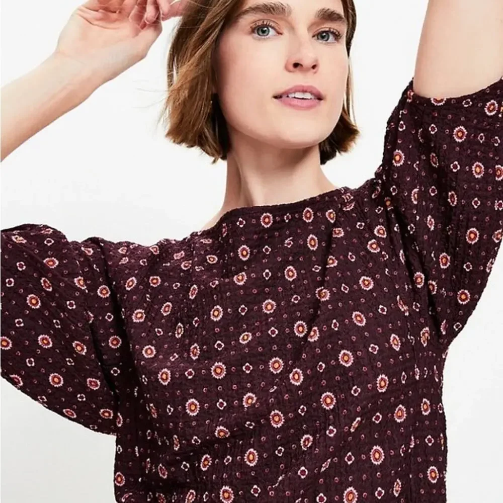 LOFT Foulard Pleated Elbow Puff Sleeve Top